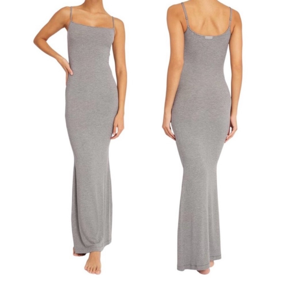 SKIMS Soft Lounge Ribbed Maxi Slip Dress Gray Medium Bodycon Cami Viral